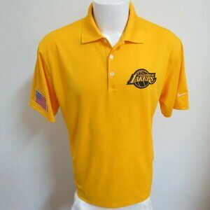 Sz L Yellow LAKERS Nike Dri-Fit Men's db #280 Polo Shirt